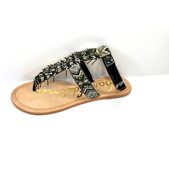 Sam Edelman Size 8 Beaded Fringe Gladiator Sandals Black Gray White NWOB - Picture 6 of 12